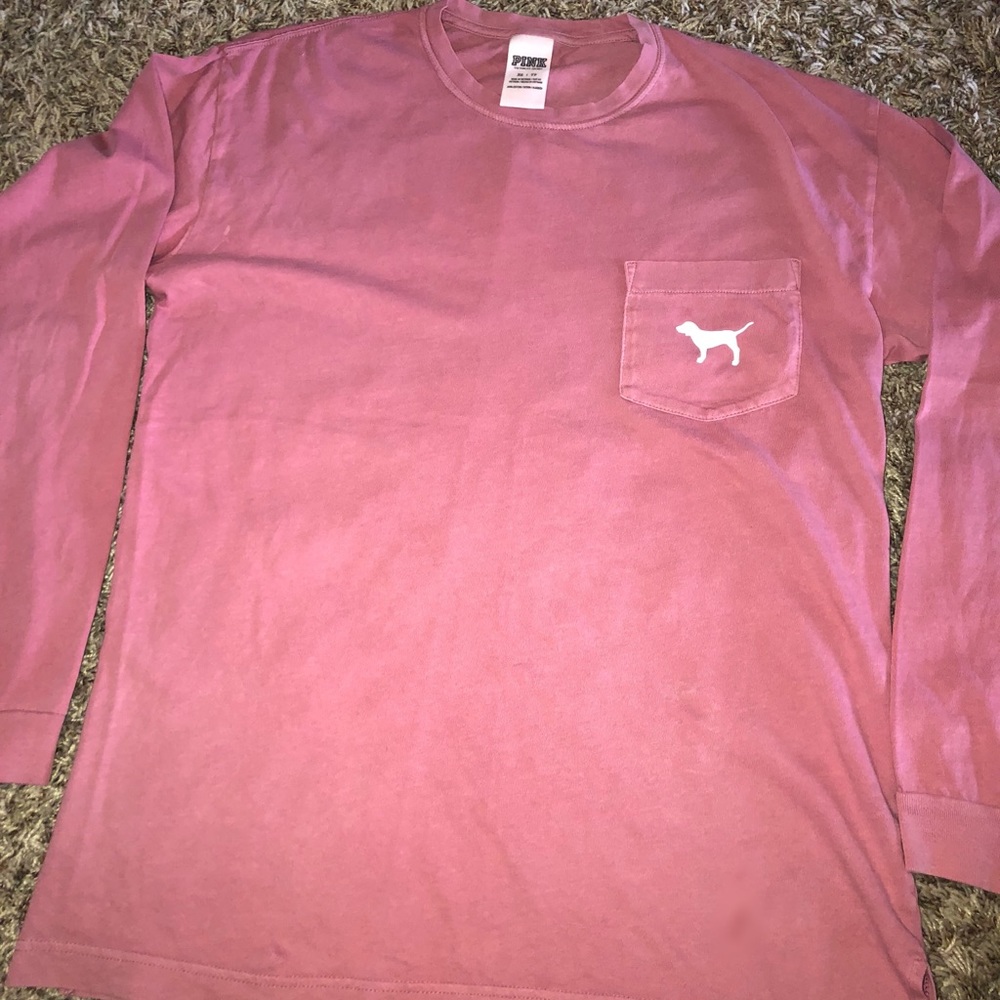 VS PINK oversized long sleeve pink logo shirt